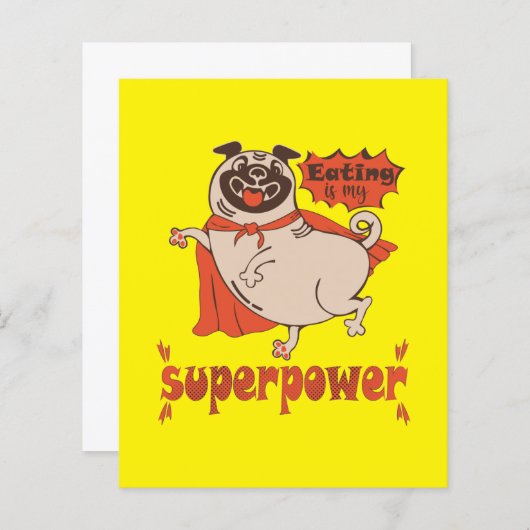Eating is my superpower red cloak pug comic style (Voorkant / Achterkant)