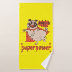 Eating is my superpower red cloak pug comic style badhanddoek
