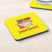 Eating is my superpower red cloak pug comic style bier onderzetter (Linkerzijde)