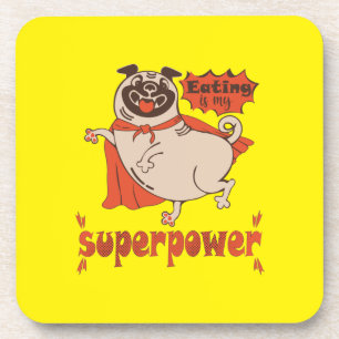 Eating is my superpower red cloak pug comic style bier onderzetter