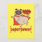 Eating is my superpower red cloak pug comic style briefkaart (Voorkant)