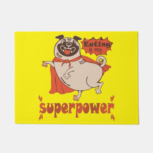Eating is my superpower red cloak pug comic style deurmat (Voorkant)
