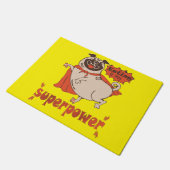 Eating is my superpower red cloak pug comic style deurmat (Schuin)