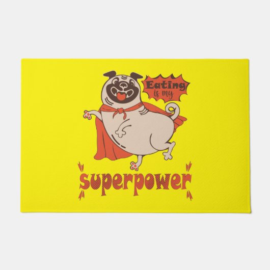Eating is my superpower red cloak pug comic style deurmat (Voorkant)
