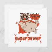 Eating is my superpower red cloak pug comic style feestdagenkaart (Voorkant / Achterkant)