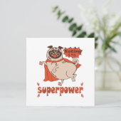 Eating is my superpower red cloak pug comic style feestdagenkaart (Staand voorkant)