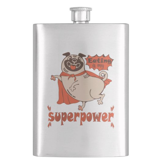 Eating is my superpower red cloak pug comic style  flacon (Voorkant)