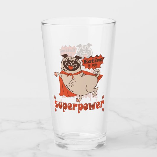 Eating is my superpower red cloak pug comic style glas (Voorkant)
