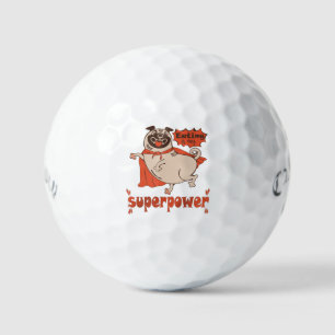 Eating is my superpower red cloak pug comic style golfballen