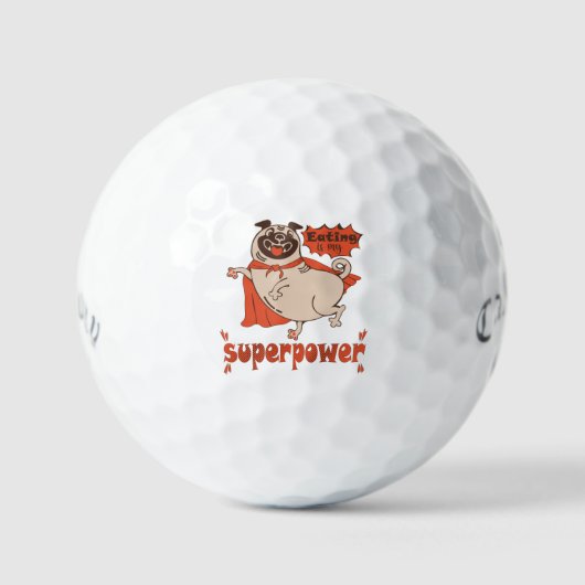 Eating is my superpower red cloak pug comic style golfballen (Voorkant)