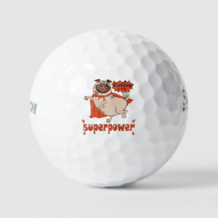 Eating is my superpower red cloak pug comic style golfballen
