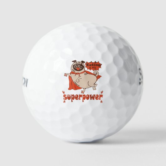 Eating is my superpower red cloak pug comic style golfballen (Voorkant)