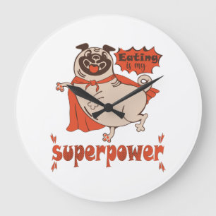 Eating is my superpower red cloak pug comic style grote klok