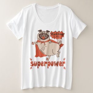 Eating is my superpower red cloak pug comic style grote maat t-shirt
