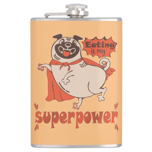 Eating is my superpower red cloak pug comic style heupfles (Voorkant)