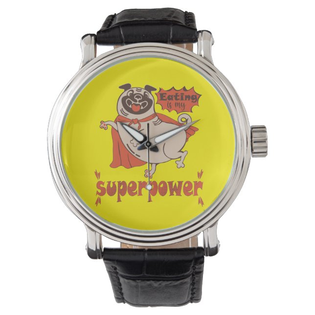 Eating is my superpower red cloak pug comic style horloge (Voorkant)