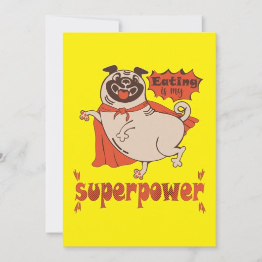 Eating is my superpower red cloak pug comic style kaart (Voorkant)