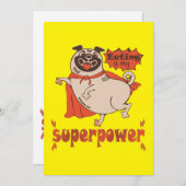 Eating is my superpower red cloak pug comic style kaart (Voorkant / Achterkant)