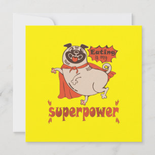 Eating is my superpower red cloak pug comic style kaart