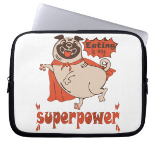 Eating is my superpower red cloak pug comic style laptop sleeve