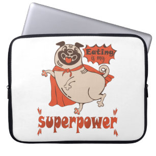Eating is my superpower red cloak pug comic style laptop sleeve