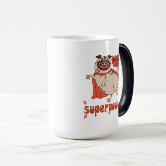 Eating is my superpower red cloak pug comic style magische mok (Voorkant rechts)