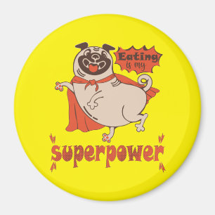 Eating is my superpower red cloak pug comic style magneet