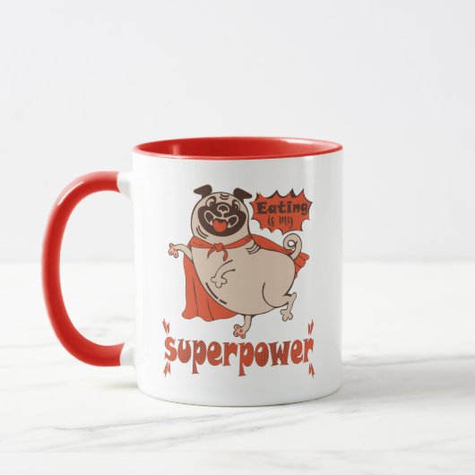 Eating is my superpower red cloak pug comic style mok (Links)