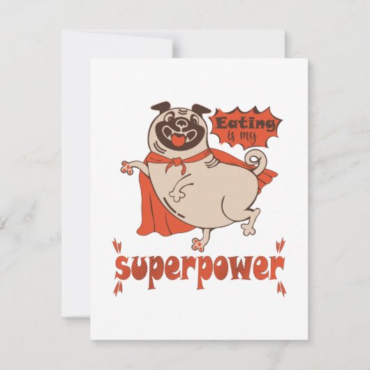Eating is my superpower red cloak pug comic style notitiekaartje (Achterkant)
