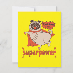 Eating is my superpower red cloak pug comic style notitiekaartje
