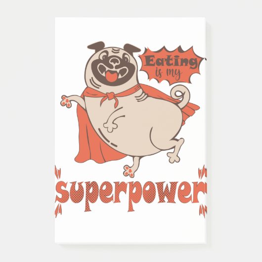 Eating is my superpower red cloak pug comic style post-it® notes (Voorkant)