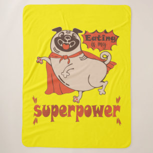 Eating is my superpower red cloak pug comic style sherpa deken
