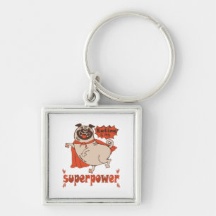 Eating is my superpower red cloak pug comic style sleutelhanger