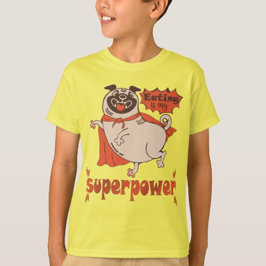Eating is my superpower red cloak pug comic style t-shirt (Voorkant)