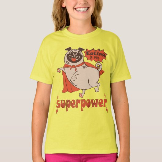 Eating is my superpower red cloak pug comic style t-shirt (Voorkant)