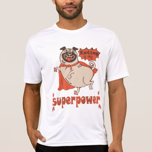 Eating is my superpower red cloak pug comic style t-shirt (Voorkant)