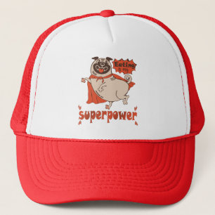 Eating is my superpower red cloak pug comic style trucker pet