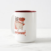 Eating is my superpower red cloak pug comic style tweekleurige koffiemok (Voorkant links)