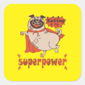 Eating is my superpower red cloak pug comic style vierkante sticker (Voorkant)