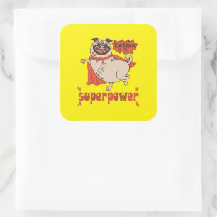 Eating is my superpower red cloak pug comic style vierkante sticker