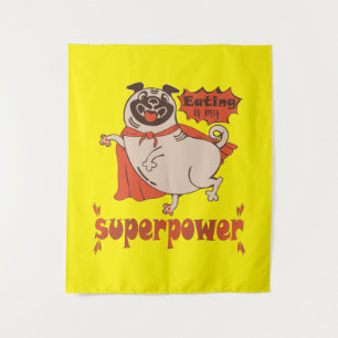 Eating is my superpower red cloak pug comic style wandkleed