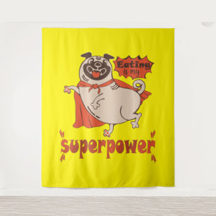 Eating is my superpower red cloak pug comic style wandkleed