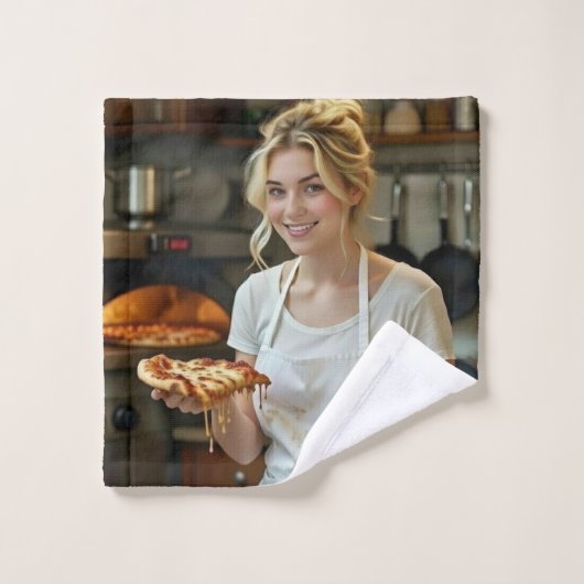 Eating Pizza Photo Personalize Customize Bad Handdoek (Wasdoekje)