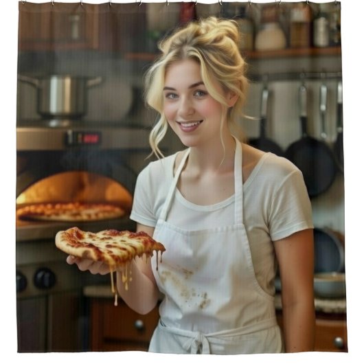 Eating Pizza Photo Personalize Customize Douchegordijn (Voorkant)