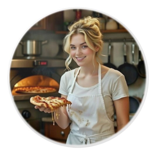 Eating Pizza Photo Personalize Customize Keramische Knop (Voorkant)