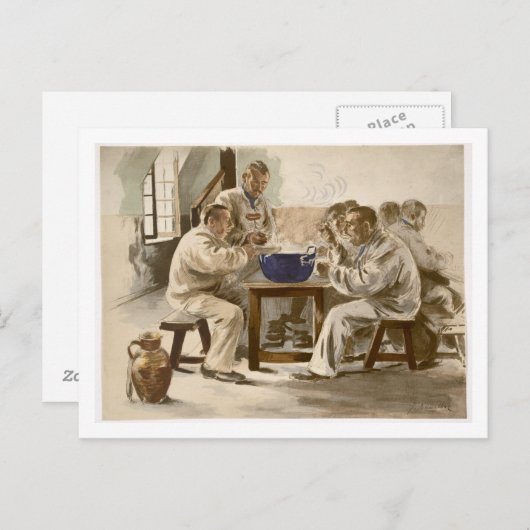 Eating Soup at the Barracks, from 'L'Estampe Moder Briefkaart (Voorkant / Achterkant)