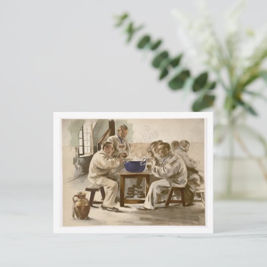Eating Soup at the Barracks, from 'L'Estampe Moder Briefkaart (Staand voorkant)