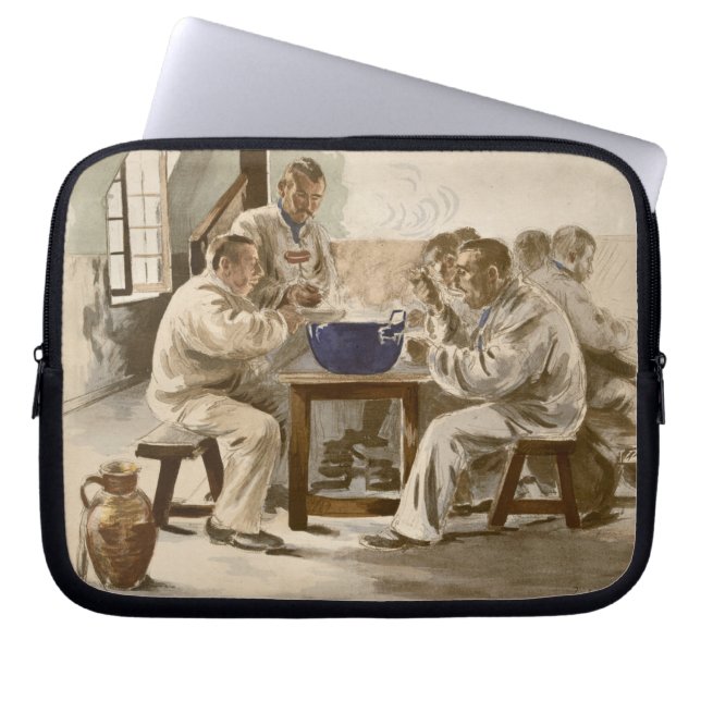 Eating Soup at the Barracks, from 'L'Estampe Moder Laptop Sleeve (Voorkant)