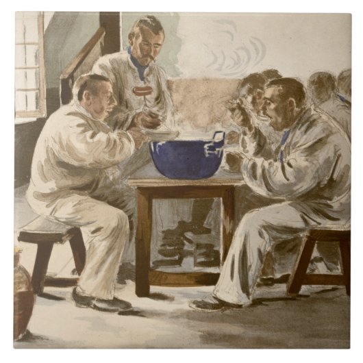 Eating Soup at the Barracks, from 'L'Estampe Moder Tegeltje (Voorkant)