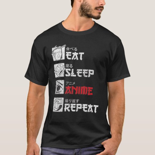 Eats Sleep Anime Repeats Gift T-shirt (Voorkant)